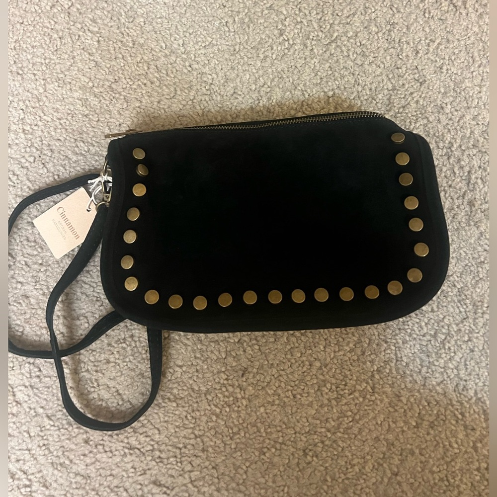 Black suede leather crossbody purse Brand New with tags